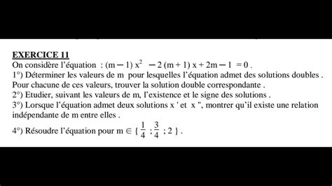 Equation Param Trique Discussion Suivant M Youtube