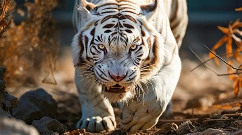 Un tigre blanco en peligro de extinción en una reserva de vida