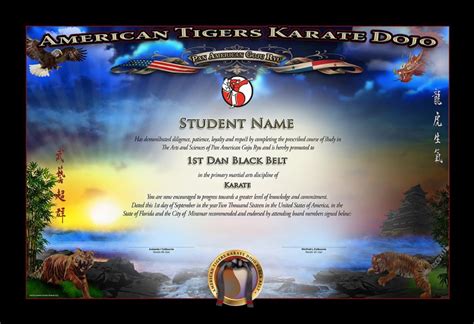 American Tigers Karate Dojo - Black Belt Certificate - Martial Arts ...