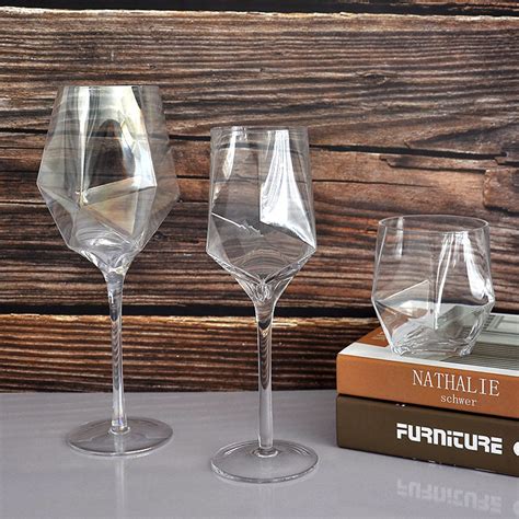 China Factory Wholesale Clear Diamond Shape Wine Glass Goblet Set Manufacturer Supplier Custom