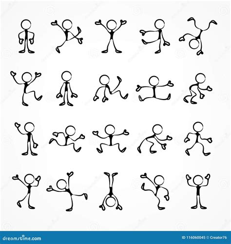 Collection Of Stick Linear Moving Figures Cartoon Vector ...