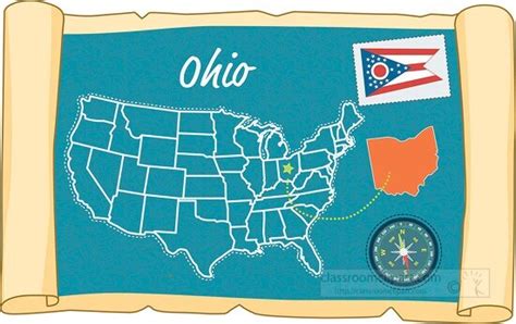 Scrolled Usa Map Showing Ohio State Map Flag Clipart Classroom Clip Art