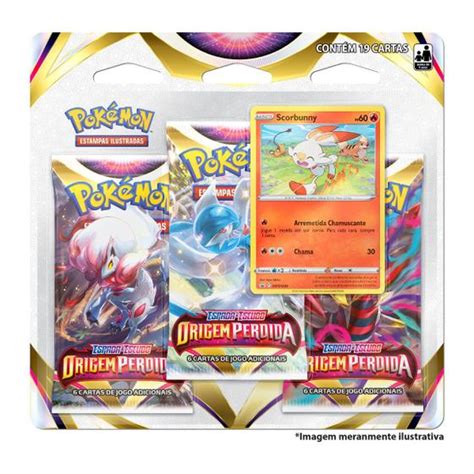 Cartas Pokémon Triple Pack Espada Escudo 11 Scorbunny Copag Deck de