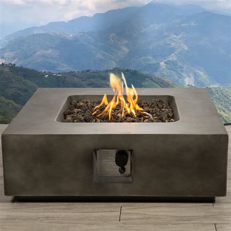 Propanenatural Gas Fire Pit Table 34 Square Cast Concrete Natural Concrete Century