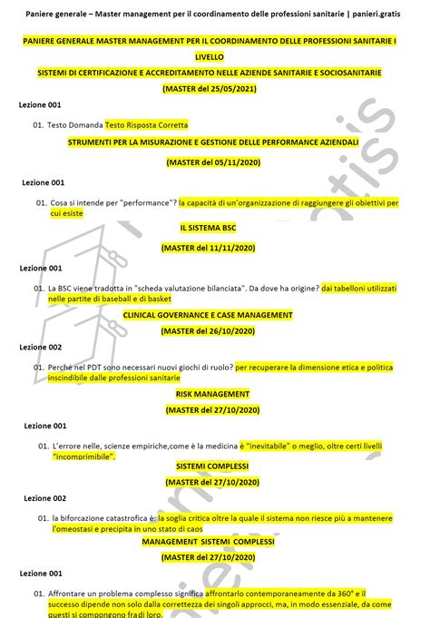 Paniere Di Master Management Per Il Coordinamento Delle Professioni