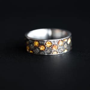 Titanium Meteorite Ring, Mens Meteorite Ring With 24K Gold Bee Themed Ring - Etsy