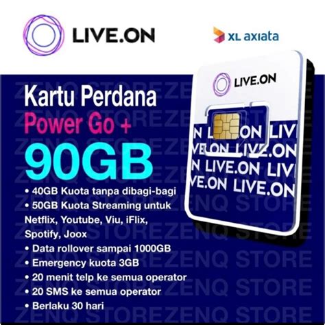 Jual Kartu Perdana XL Live On Power Go 90GB 40GB Kuota Utama 50GB