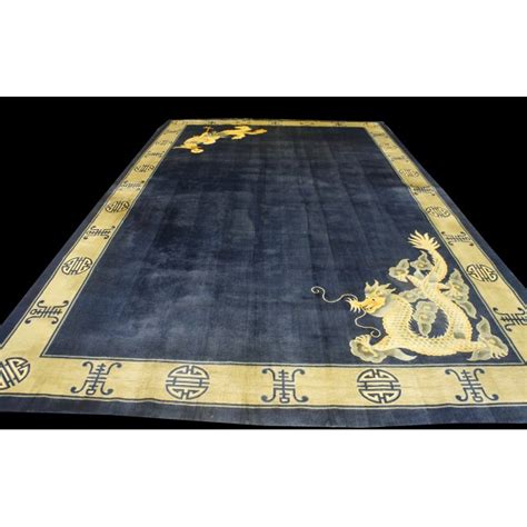 Vintage 1980s Chinese Silk Dragon Phoenix Carpet Antique Rug Studio