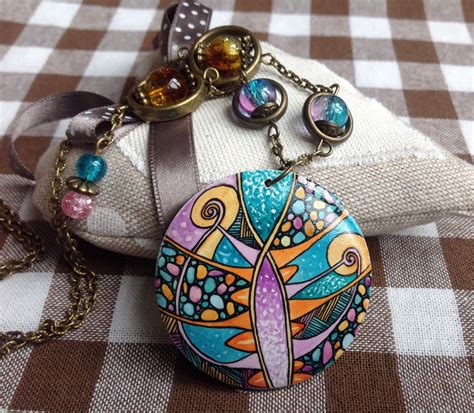 Items Similar To Art Hand Painted Necklace Art Jewelry Handmade Art