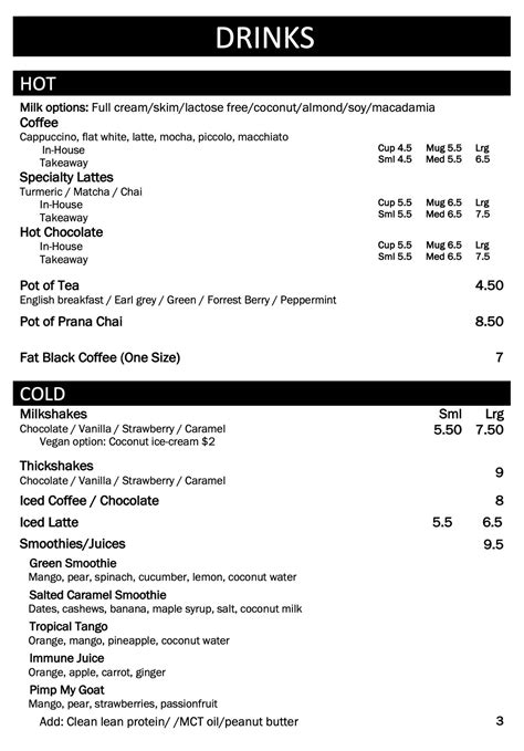 Menu at The Grazing Goat Cafe, Mackay