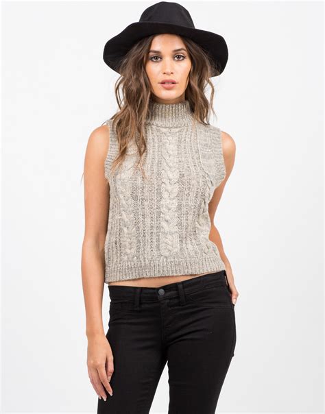 Sleeveless Turtleneck Sweater White Sweater Grey Top 2020ave