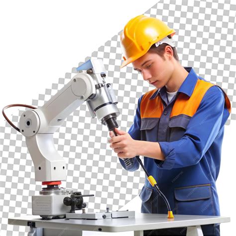 3D Factory Worker in Safety Gear Operating Machinery dressed in