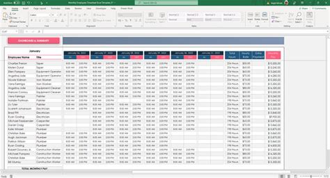 Monthly Employee Timesheet Excel Template Employee Work - Etsy