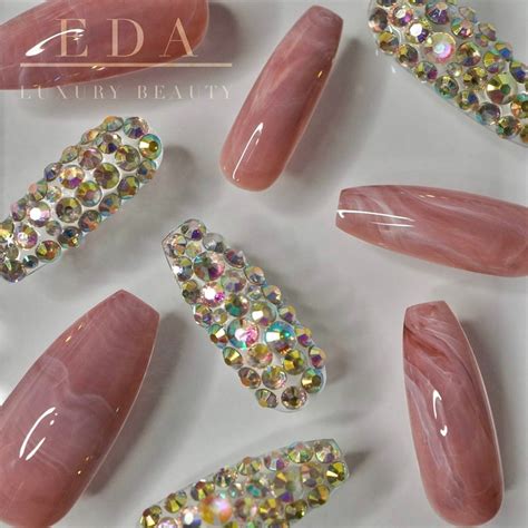 Eda Luxury Beauty Nude Pink Marble D Jewel Press On Jewelry Etsy Uk