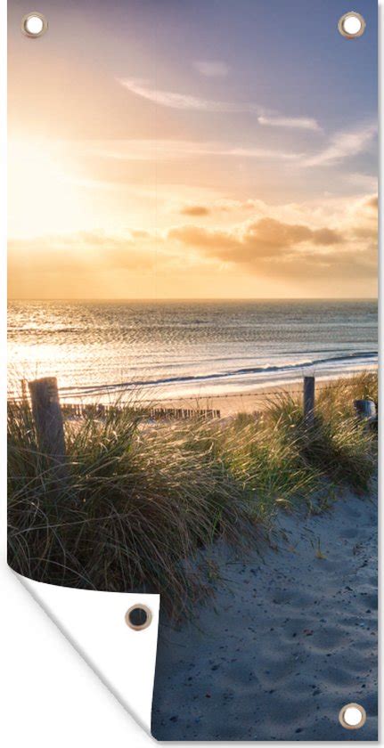 Schuttingposter Zonsondergang Strand Duin Gras Bank X