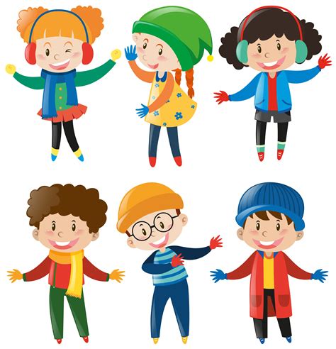 Happy children in winter clothes 370351 Vector Art at Vecteezy