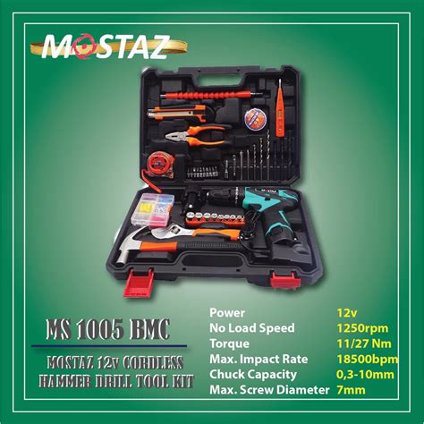 MOSTAZ 12V Cordless Hammer Drill Tool Kit With 2 Batteries 1 Charger