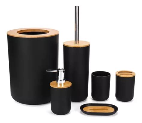 Kit Conjunto Banheiro Lavabo Escova Lixeira Pe As Bambu Mercadolivre