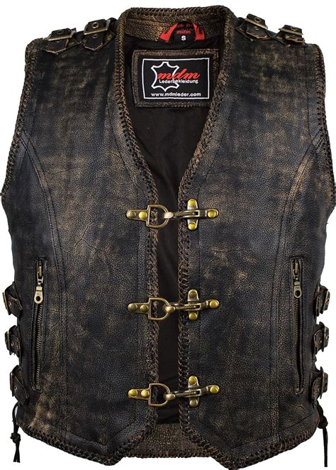 Herren Lederweste Im Vintage Style Biker Kutte Xl Amazon De Auto