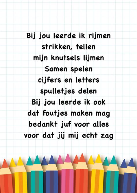 Bedankt Juf Gedicht Afscheid Kinderdagverblijf Juf 5a9