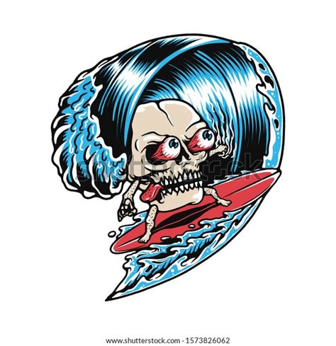 Skull Surfing Graphic Illustration Vector Art Stock Vector Royalty