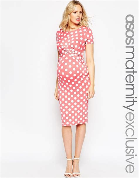 Asos Maternity Bodycon Dress In Spot Print With Cross Front At