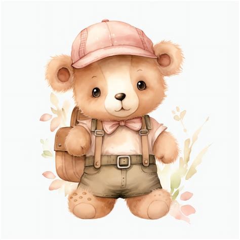 Linda Ilustra O De Clipart Em Aquarela De Beb Safari Ranger Teddy