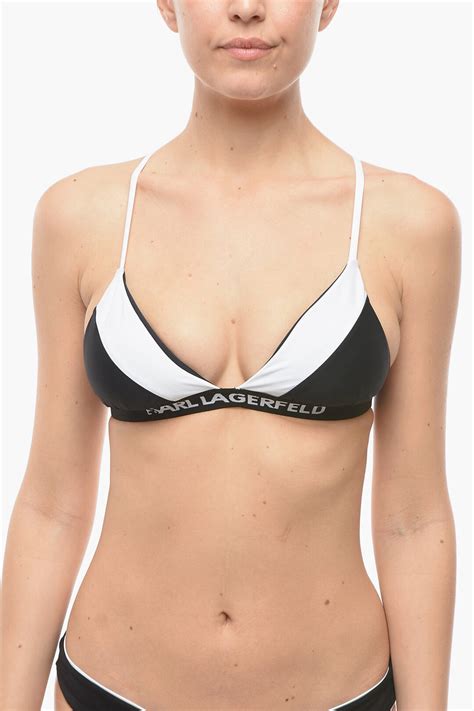 Karl Lagerfeld Two Tone Triangle Bikini Top With Crossed On The Back