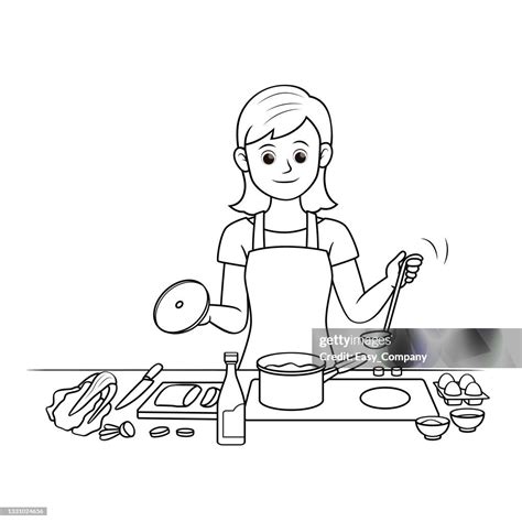 Girl Cooking Clipart Black And White