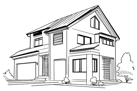 Vector black and white ink sketch of vintage wooden house. Engraving style illustration ...