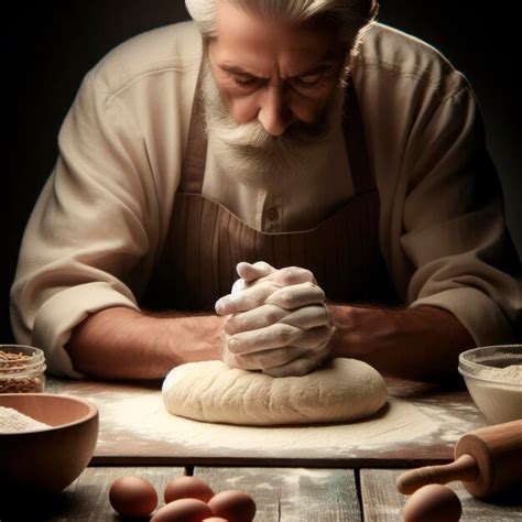 Premium Photo Man Preparing Bread Dough On Wooden Table In A Bakery