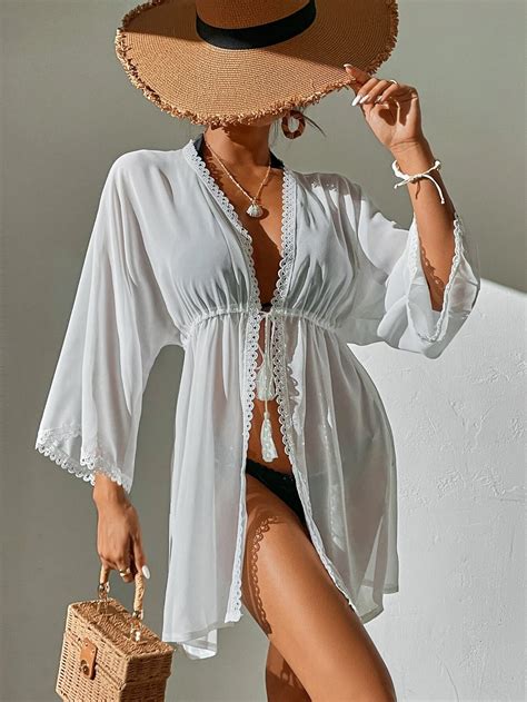 Shein Swim Tassel Tie Front Kimono Shein Usa