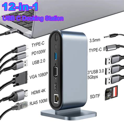 12 W 1 Stacja Dokuj Ca USB C HUB TYPE C Do HDMI Adapter PD 100W