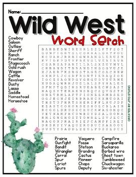 Wild West Word Search Puzzle By Jito Studio TPT