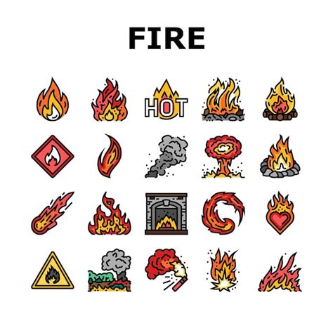 Premium Vector Flame Hot Fire Burn Bonfire Heat Icons Set Vector