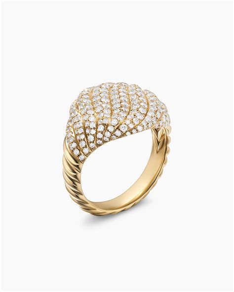 David Yurman Sculpted Cable Pinky Ring In 18K Yellow Gold With Diamonds