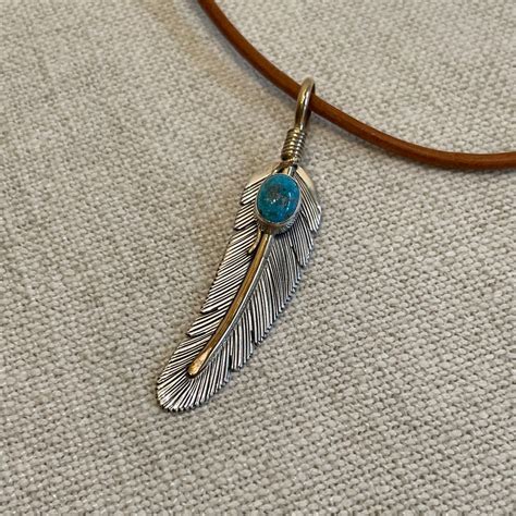 NEW Mace Harvey Silver Turquoise Feather Pendant Real Navajo