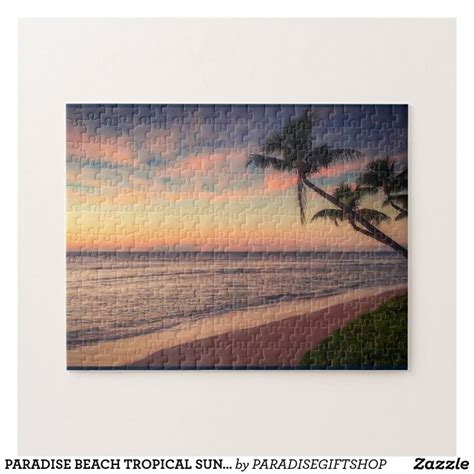 Paradise Beach Tropical Sunset Jigsaw Puzzle Zazzle Beach Paradise Jigsaw Puzzles Sunset