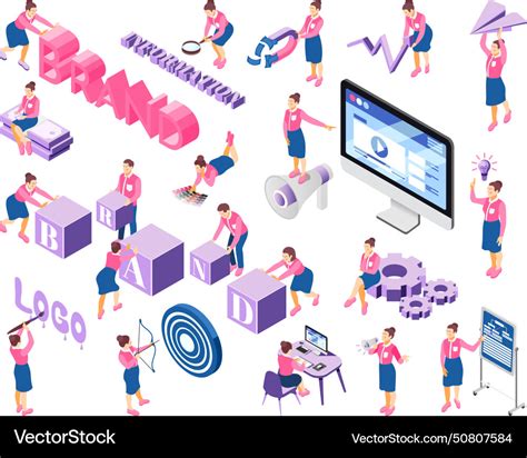 Brand Building Blocks Symbols Isometric Recolor Vector Image