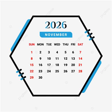 Calendario Del Mes De Noviembre De 2026 Con Estilo Geométrico Azul