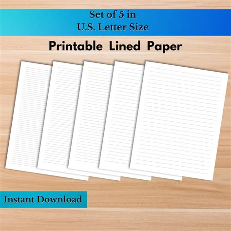 Printable Lined Paper PDF. Letter Size. Wide Ruled, College Ruled, 5mm ...