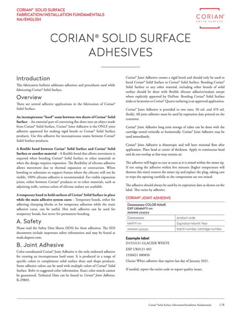 Corian Joint Adhesive Seaming Information Pdf