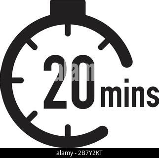 20 Minutes On Stopwatch Icon In Flat Style Clock Face Timer Vector