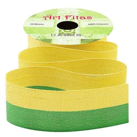 Fita de Gorgurão Lurex Art Fitas 38mm Copa 25 Verde Amarelo 10mts FL