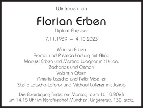 Traueranzeigen Von Florian Erben SZ Gedenken De