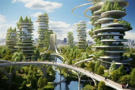 Futuristic Environmentally Friendly City With Green Spaces Ai