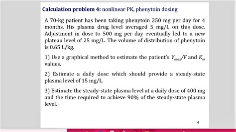 Solved Calculation Problem 4 Nonlinear PK Phenytoin Dosing Chegg