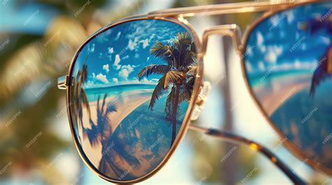 Premium Photo A Single Pair Of Sunglasses With Palm Trees Reflected In The Lenses Ai Generated