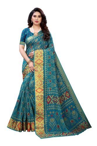 Admyrin Sky Blue Linen Woven Designer Party Wear Saree With Blouse