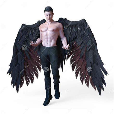 Rendering Of A Handsome Male Dark Angel With Black Wings Stock